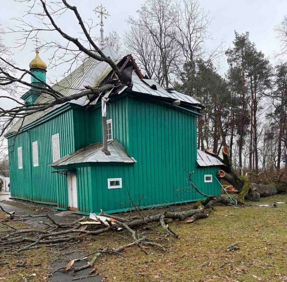 
												В Каменецком районе поваленное ветром дерево повредило деревянную церковь — памятник народного зодчества
											